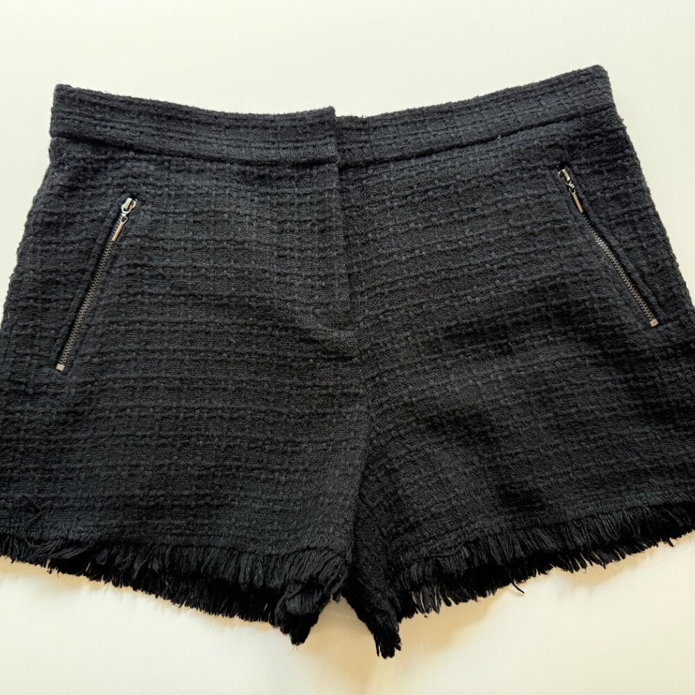 Rebecca Taylor Dressy Black Fringe Shorts w Zipper pockets